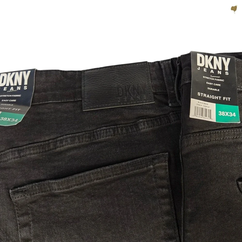 DKNY Jeans Mens 38x34 Black Rinse Straight Fit Stretch Denim Pants 1529147 2 Prs